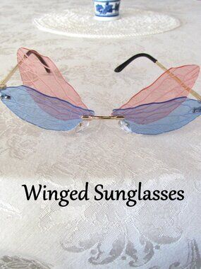 FAIRY WING SUNGLASSES, PINK & BLUE LENSES, BUTTERFLY, DRAGONFLY COSTUME, PARTY
